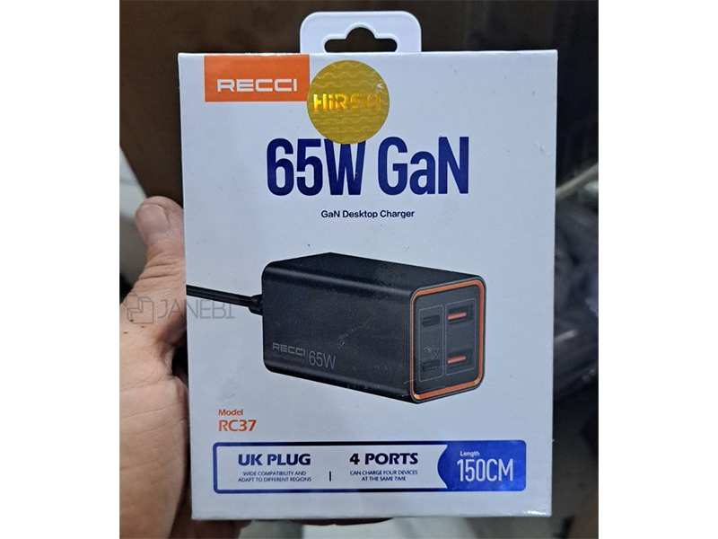 پاور هاب سوپر فست شارژ 2 پورت تایپ سی و 2 پورت یو اس بی 65 وات رسی Recci RC37 65W GaN Desktop Charger