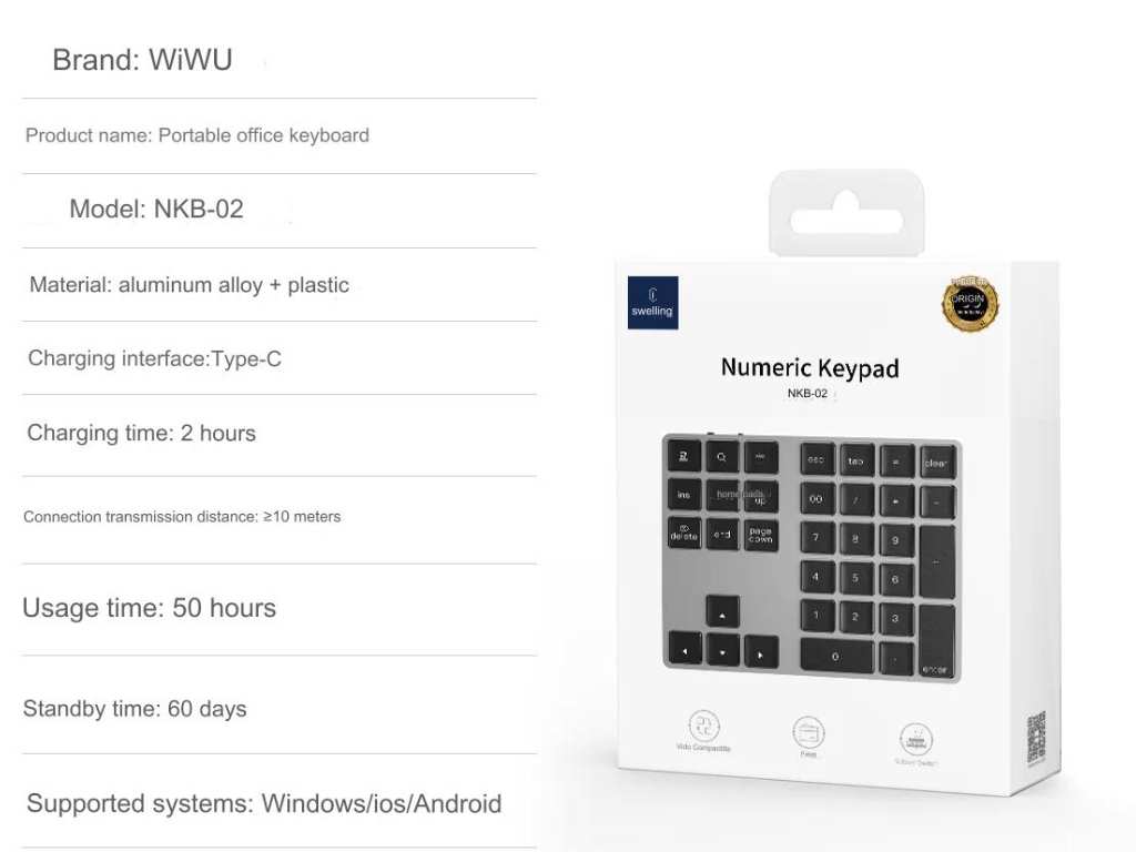 کیبورد اعداد بی‌سیم شارژی ویوو  WiWU Portable Wireless Numbric Keypad 34 keys NKB-02