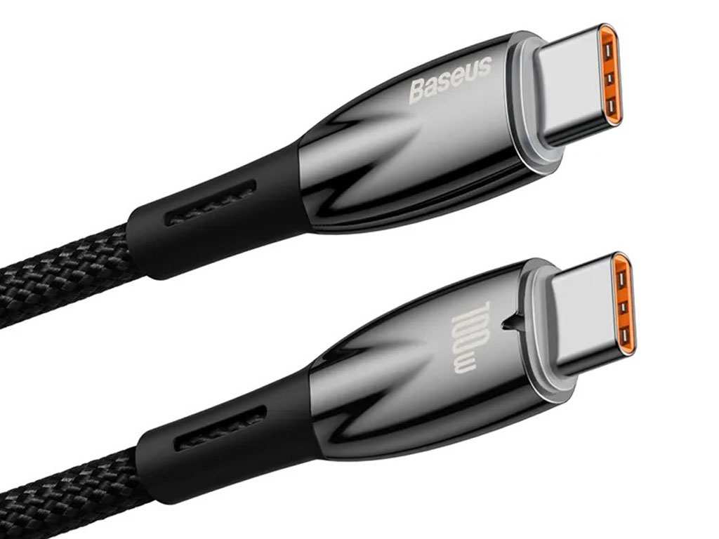 کابل سوپر فست شارژ دو سر تایپ سی 100 وات یک متری بیسوس Baseus Glimmer Type-C To Type-C Fast Charging Data Cable CADH000701