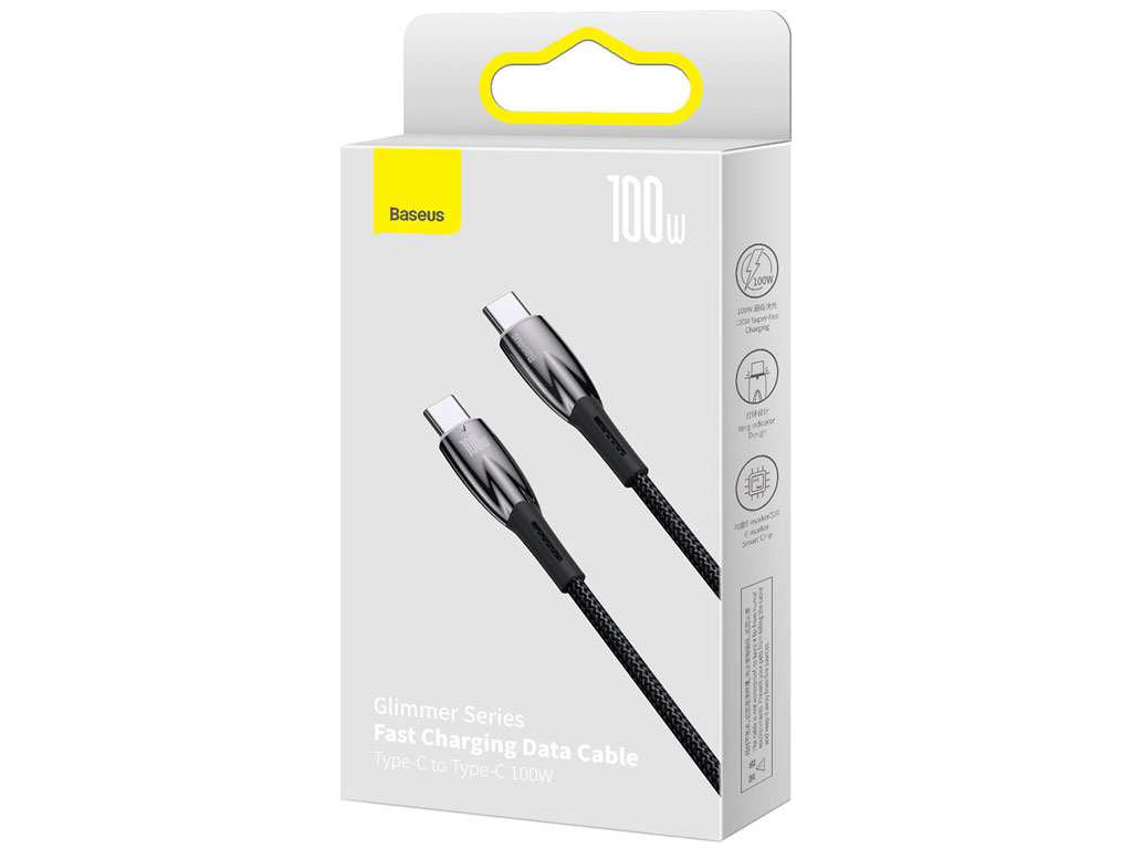 کابل سوپر فست شارژ دو سر تایپ سی 100 وات یک متری بیسوس Baseus Glimmer Type-C To Type-C Fast Charging Data Cable CADH000701