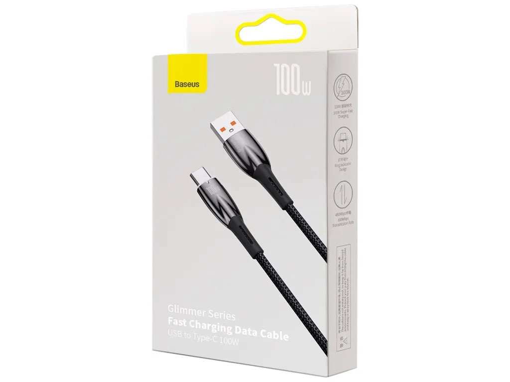 کابل سوپر فست شارژ یو اس بی به تایپ سی 100 وات یک متری بیسوس Baseus Glimmer Type-C Fast Charging Data Cable CADH000401