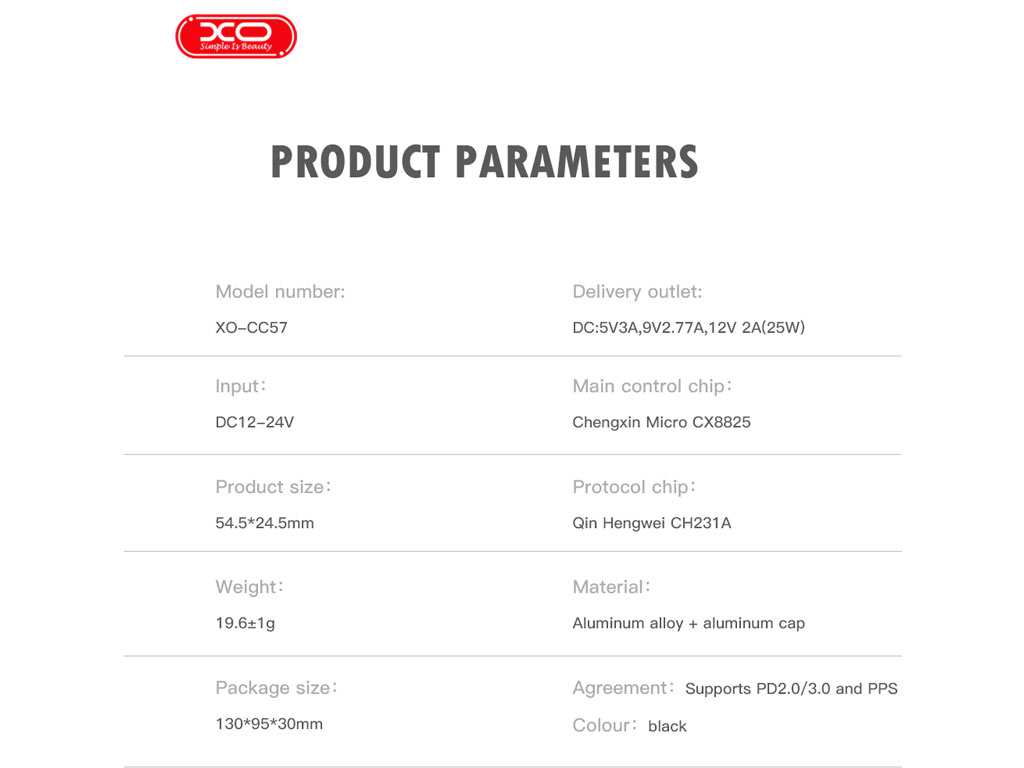 شارژر فندکی فست شارژ ماشین تایپ سی 30وات ایکس او CC57