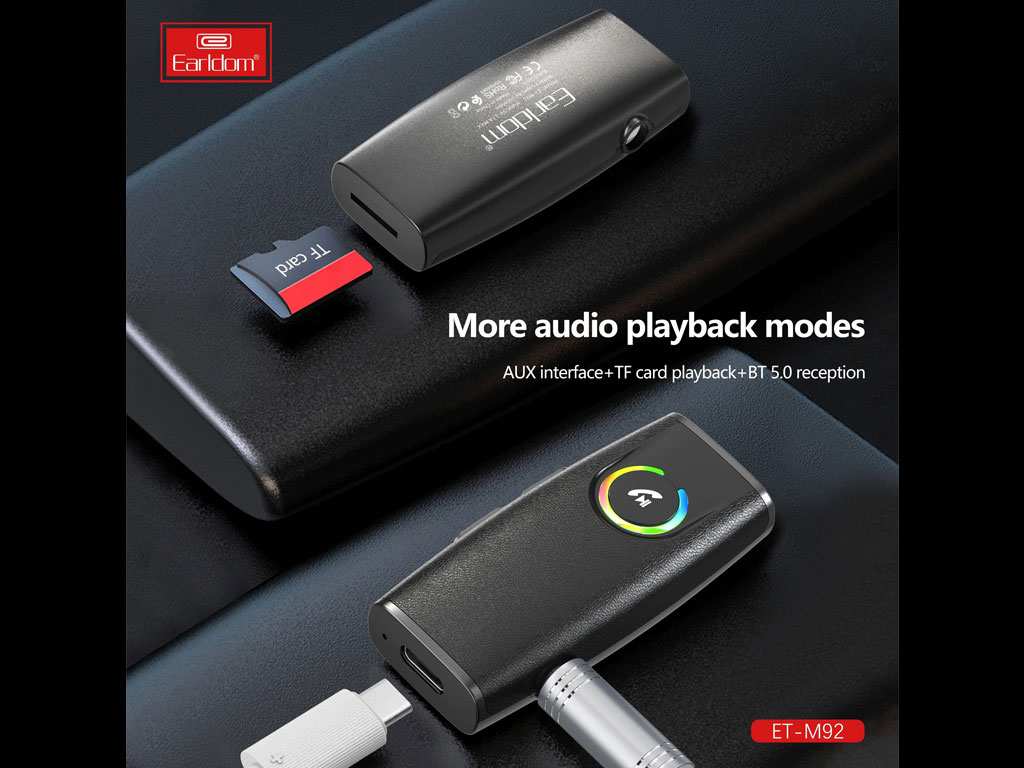 فرستنده و گیرنده بلوتوثی ضبط خودرو با جک 3.5 میلیمتری ارلدام EARLDOM ET-M92 BT 5.1 Transmitter and Receiver 2 in 1 Wireless 3.5mm
