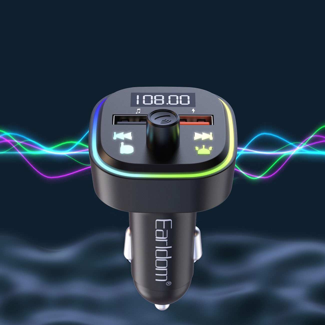 شارژر فندکی فست شارژ ماشین و گیرنده بلوتوثی ارلدام ET-M85