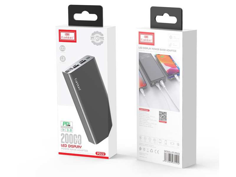پاوربانک تایپ سی و یو اس بی 20000 ارلدام Earldom Power Bank PD3.0 QC3.0 20000Mah ET-PD22
