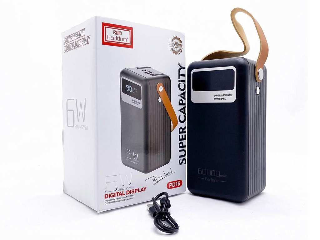 پاوربانک 60000 یو اس بی، تایپ سی و لایتنینگ 22.5 وات ارلدام EARLDOM EET-PD16 Power Bank 60000mAh