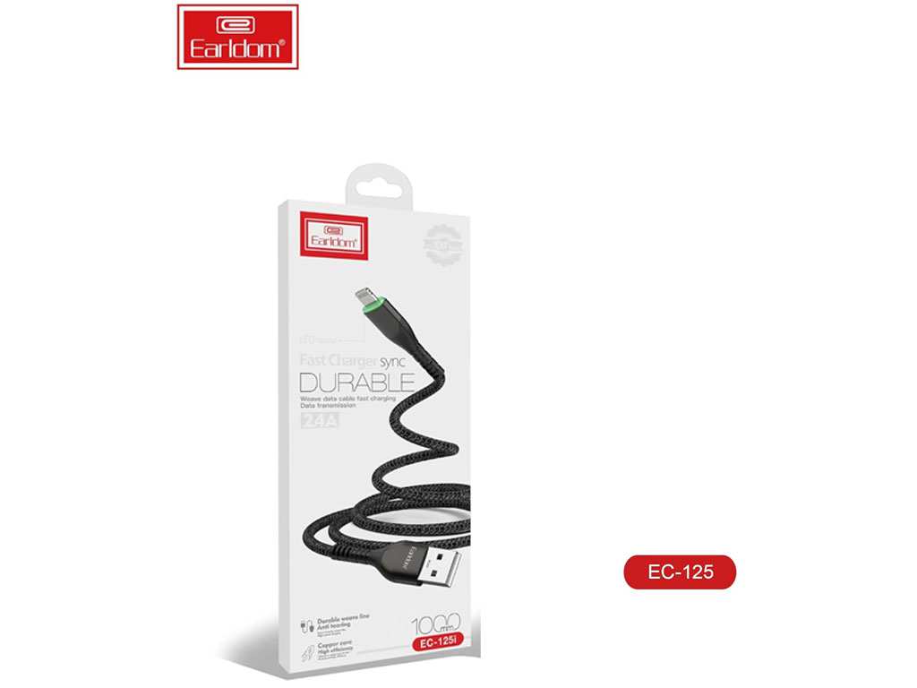 کابل شارژ یو اس بی به لایتنینگ 2.4 آمپر یک متری ارلدام Earldom EC-125