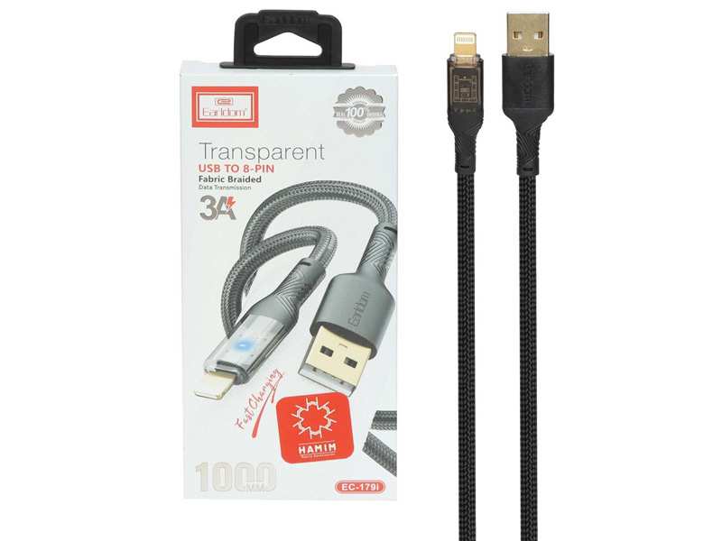 کابل شارژ سریع یو اس بی به لایتنینگ 3.0 آمپر یک متری ارلدام Earldom EC-179i Lightning cable 3.0A 1.0m