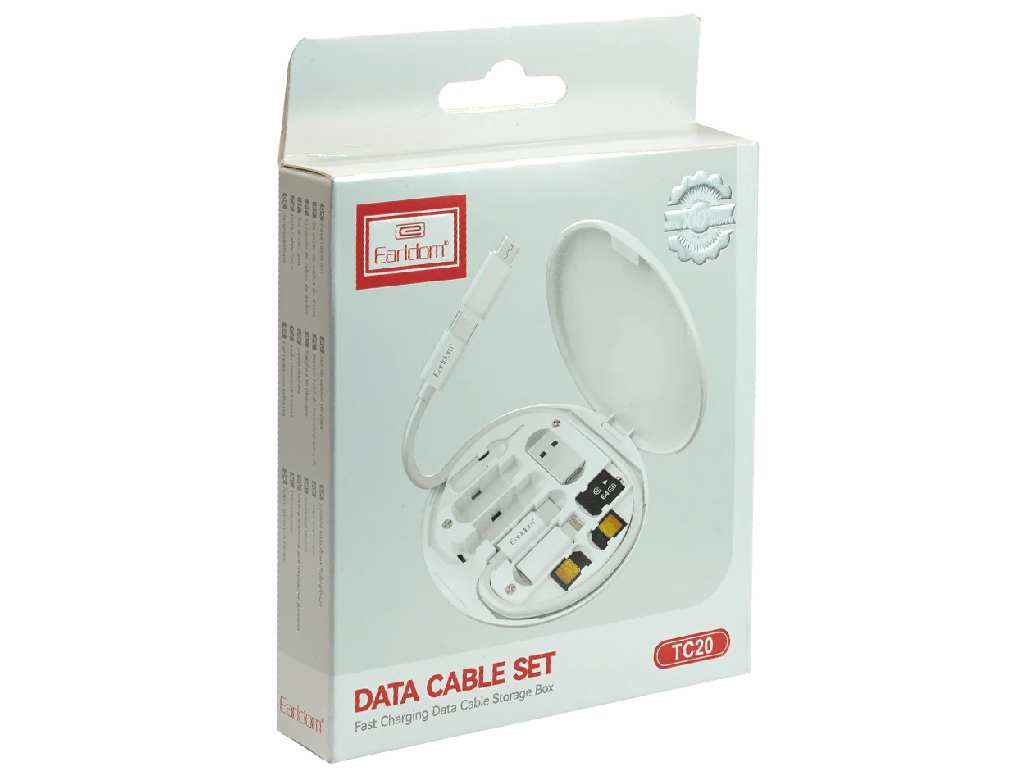 مجموعه کابل چند کاره تایپ سی، یو اس بی, میکرو و لایتنینگ 60 وات ارلدام Earldom TC20 Data Cable Set Fast Charging Data Cable Storge Box