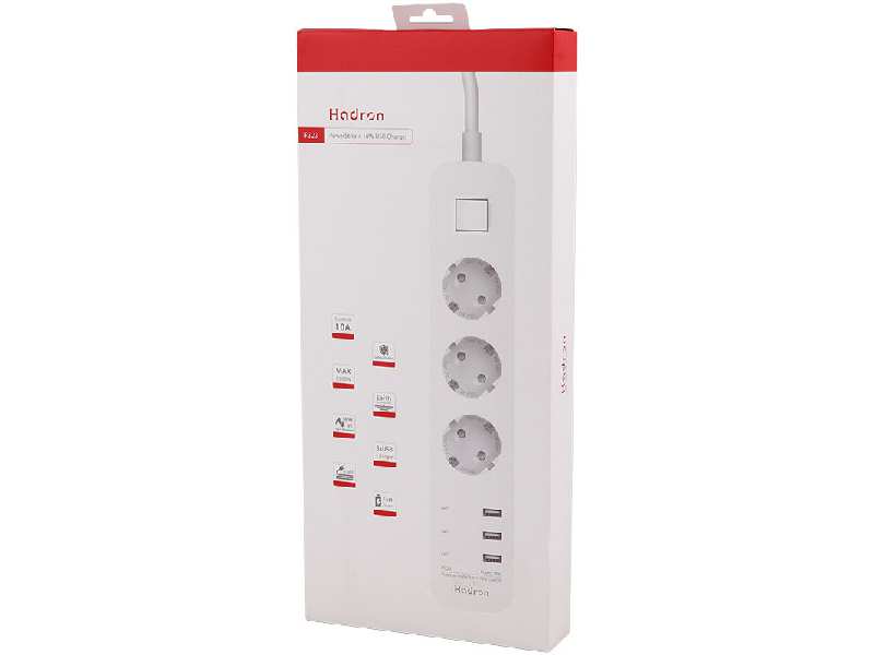 چند راهی برق ارت دار سه سوکت و سه یو اس بی هادرون Hadron P323 3 AC Outlets 3 USB Power Strip
