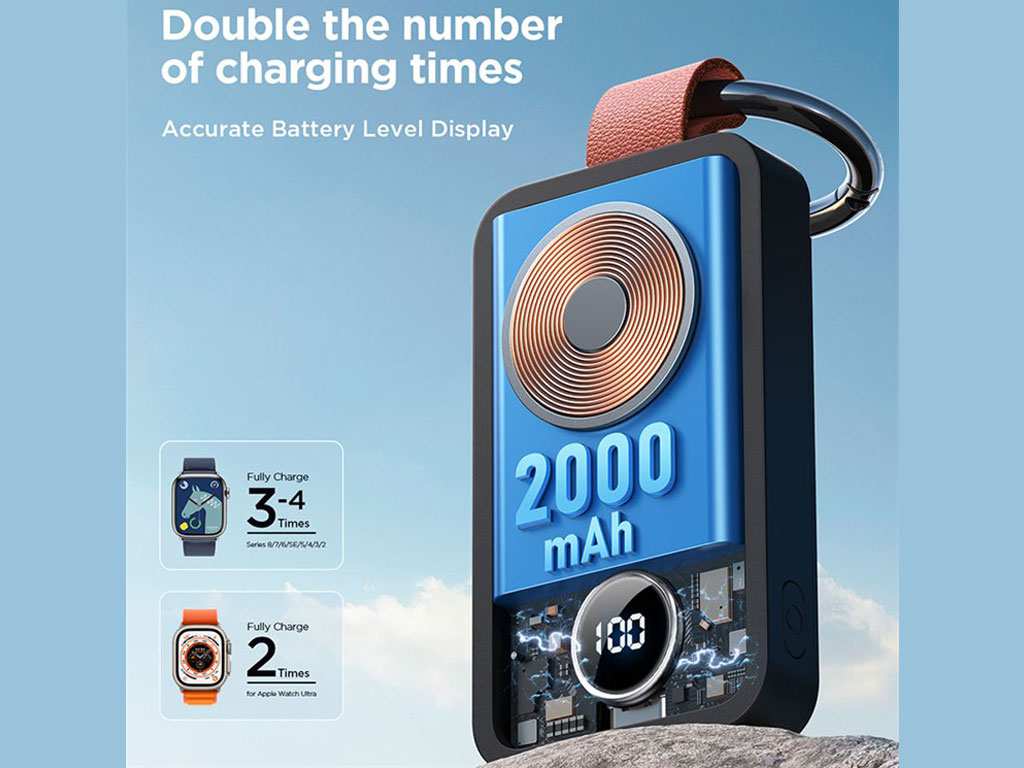 شارژر بی سیم اپل واچ سری 2، 3، 4، 5، 6، 7، 8، اولترا و اس ای با ظرفیت باتری 2000 میلیآمپرساعت جویروم JR-WQW01