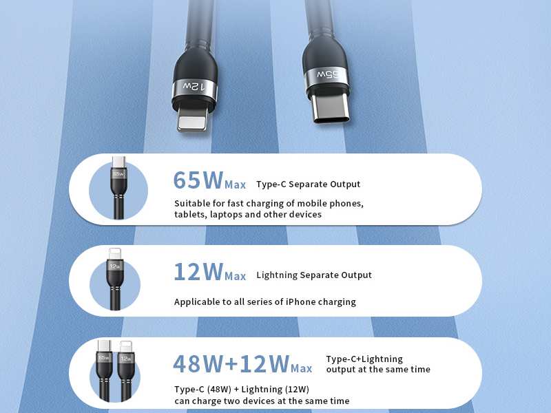 کابل شارژ سریع دو سر تایپ سی به لایتنینگ و تایپ سی 65 وات 1.2 متری رسی RTC-T16