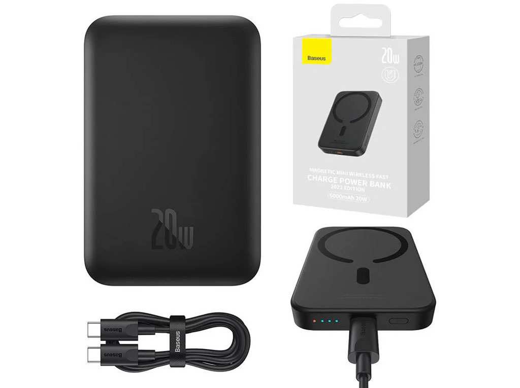 پاوربانک مغناطیسی فست شارژ 20 وات 6000 میلی آمپرساعت بیسوس PPCX