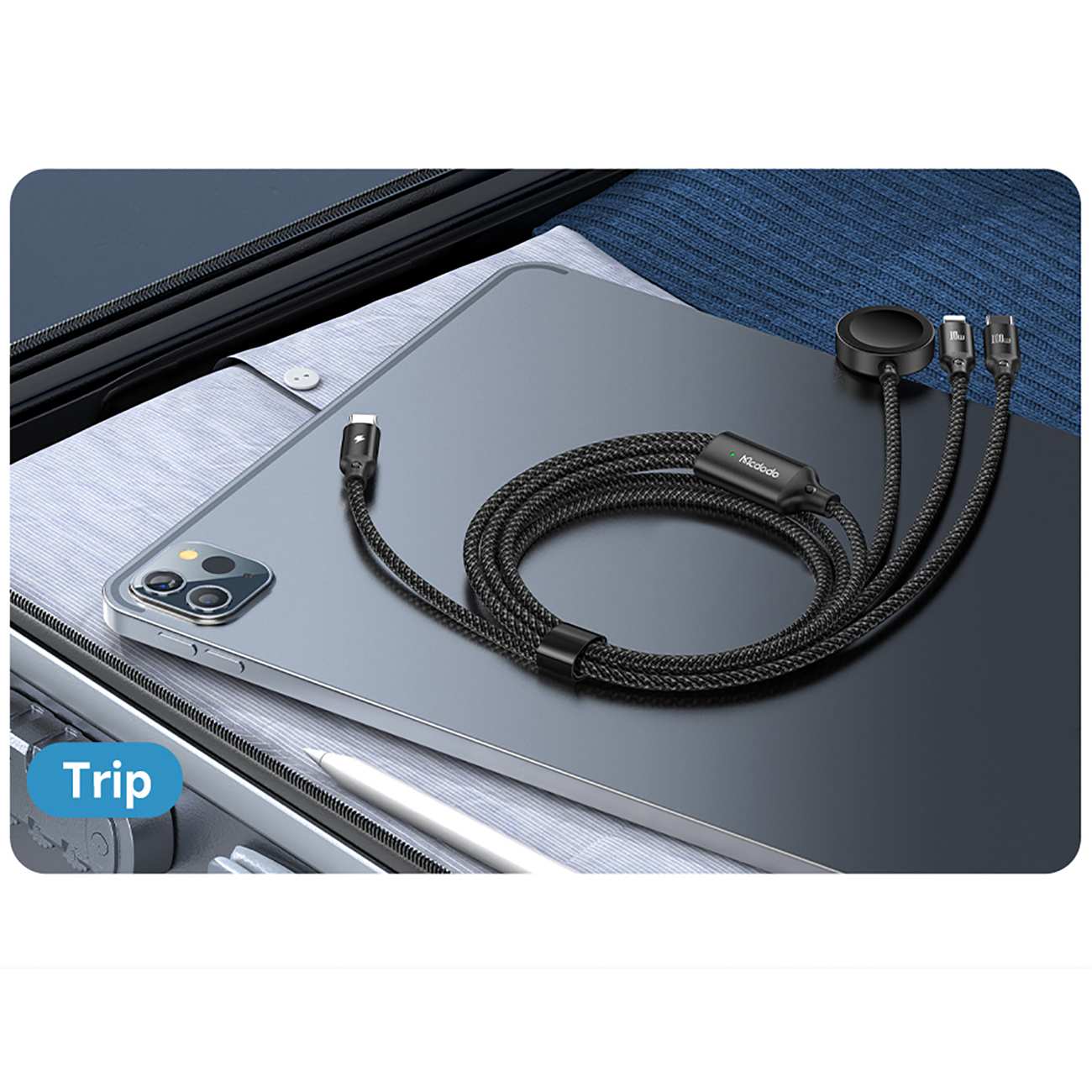 کابل فست شارژ چندکاره تایپ سی به تایپ سی، لایتنینگ و وایرلس 1.2 متری 100 وات مک دودو CA-494