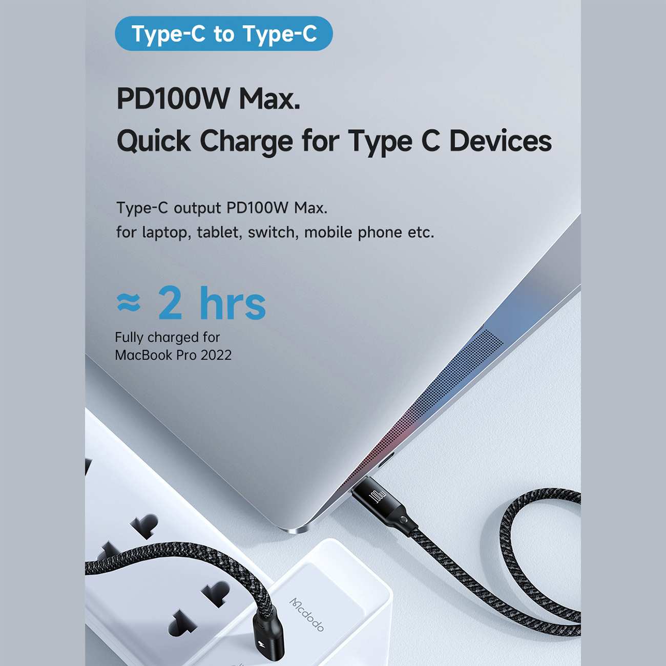 کابل فست شارژ چندکاره تایپ سی به تایپ سی، لایتنینگ و وایرلس 1.2 متری 100 وات مک دودو CA-494