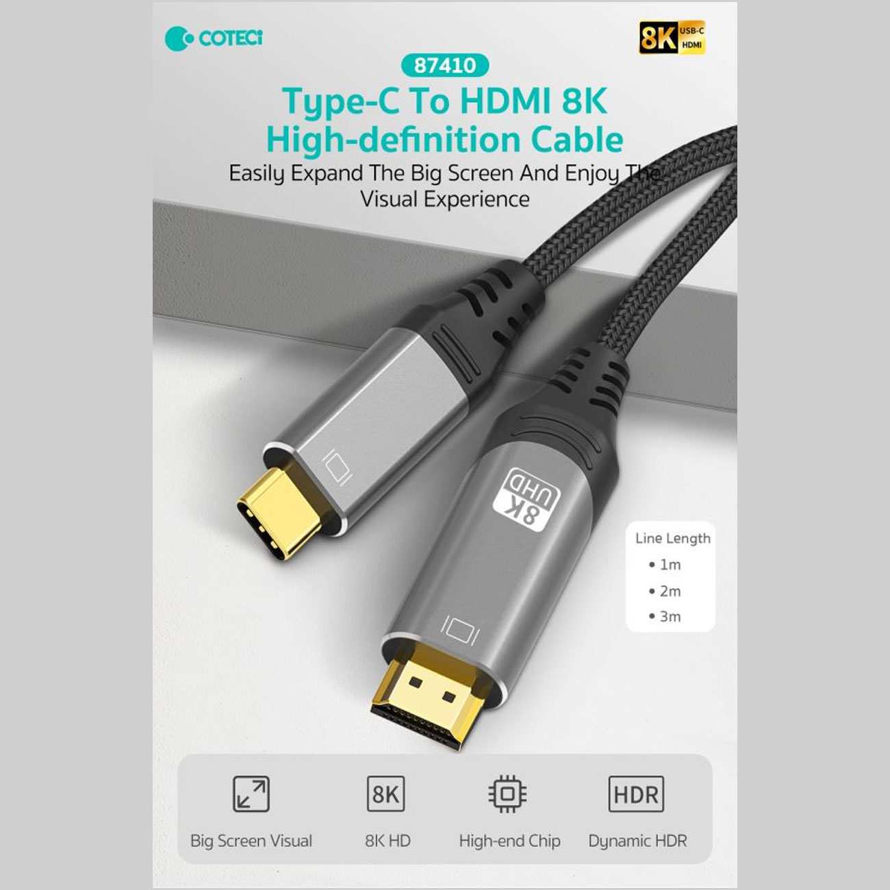 کابل تبدیل تایپ سی به اچدیامآی 2 متری کوتسی 87410