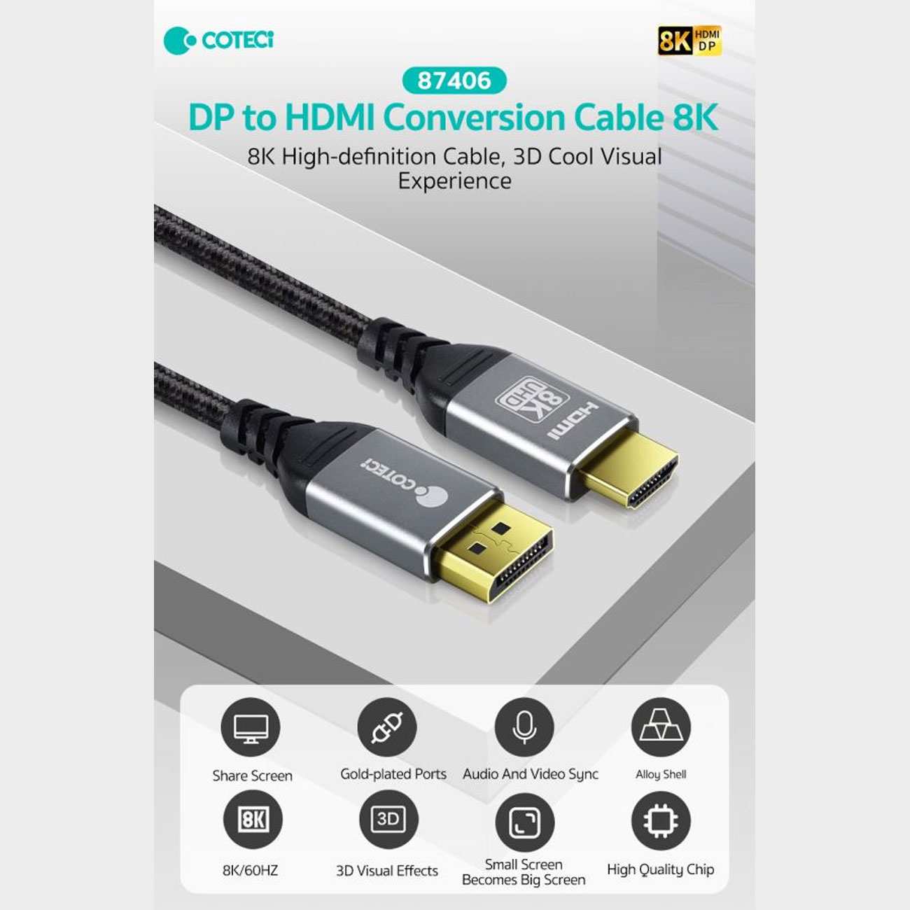 کابل دیسپلی به اچ دی ام آی یک متری کوتسی 87406