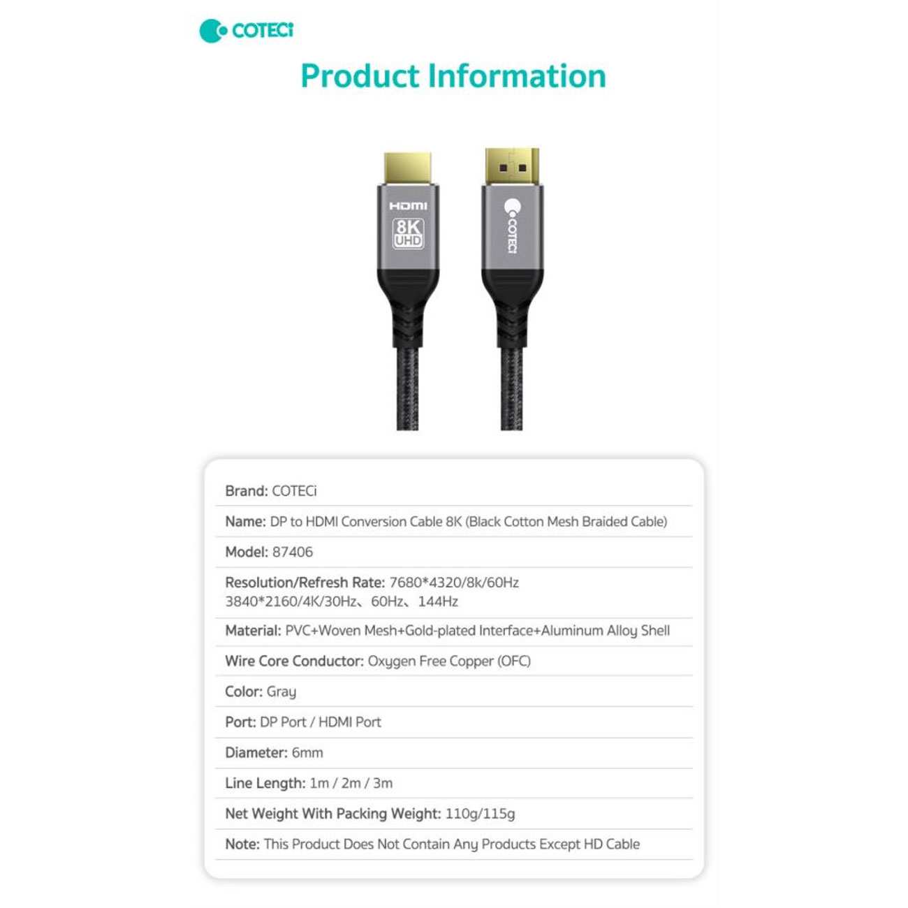 کابل دیسپلی به اچ دی ام آی یک متری کوتسی 87406