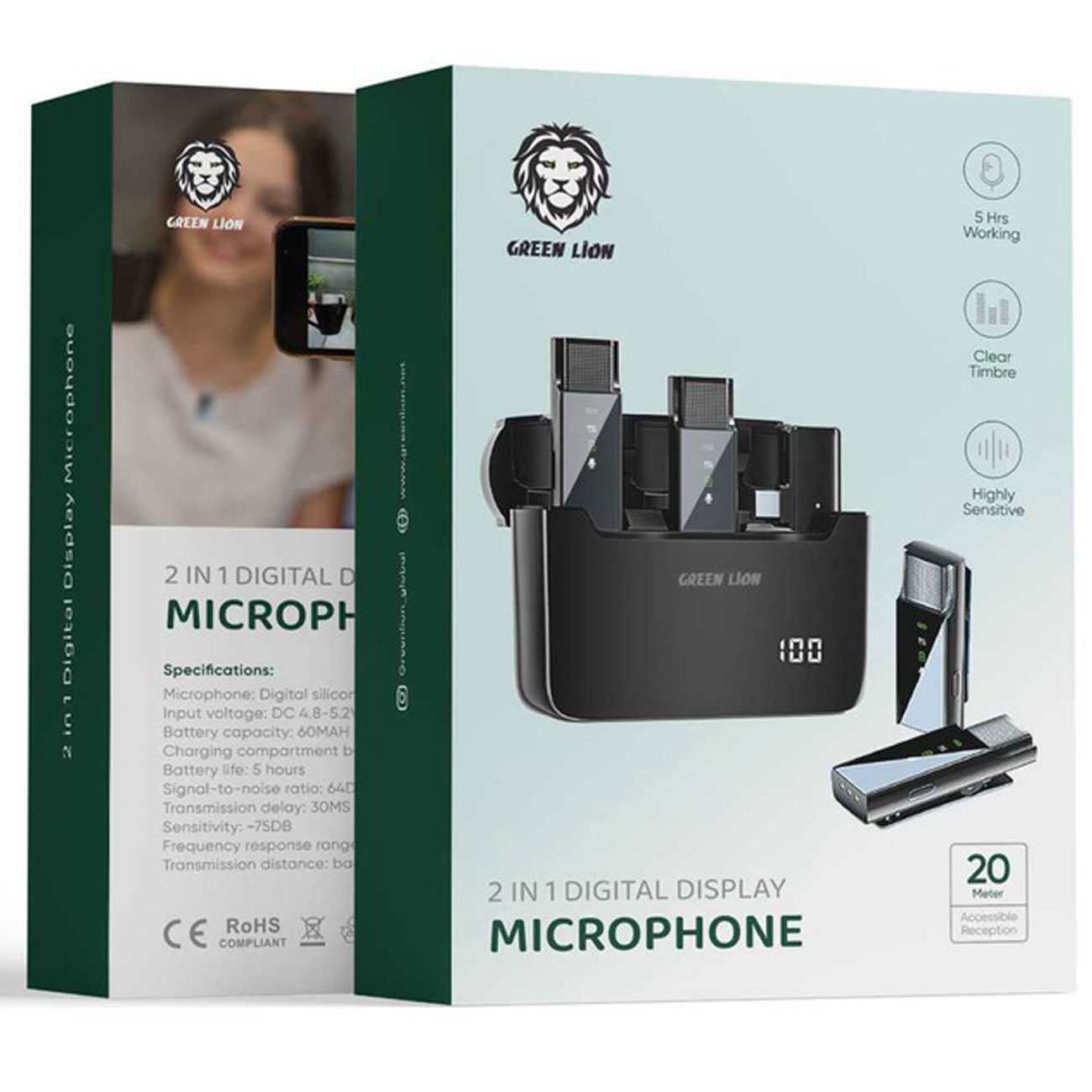 میکروفون بی سیم یقه ای تایپ سی گرین GN2IN1DDMTCBK