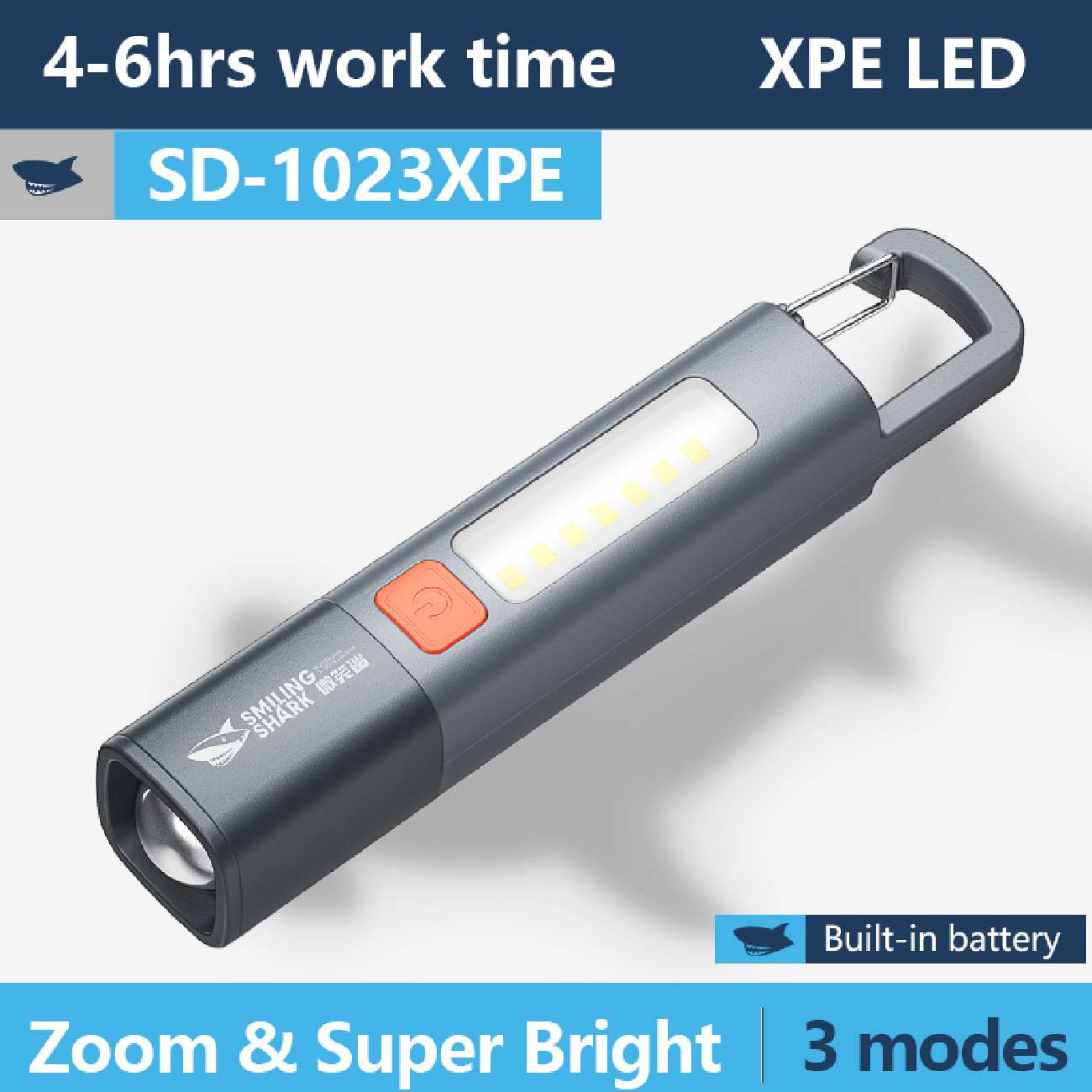 چراغ قوه شارژی ضدآب 1200 میلیآمپرساعت اسمایلینگ شارک SD-1023XPE