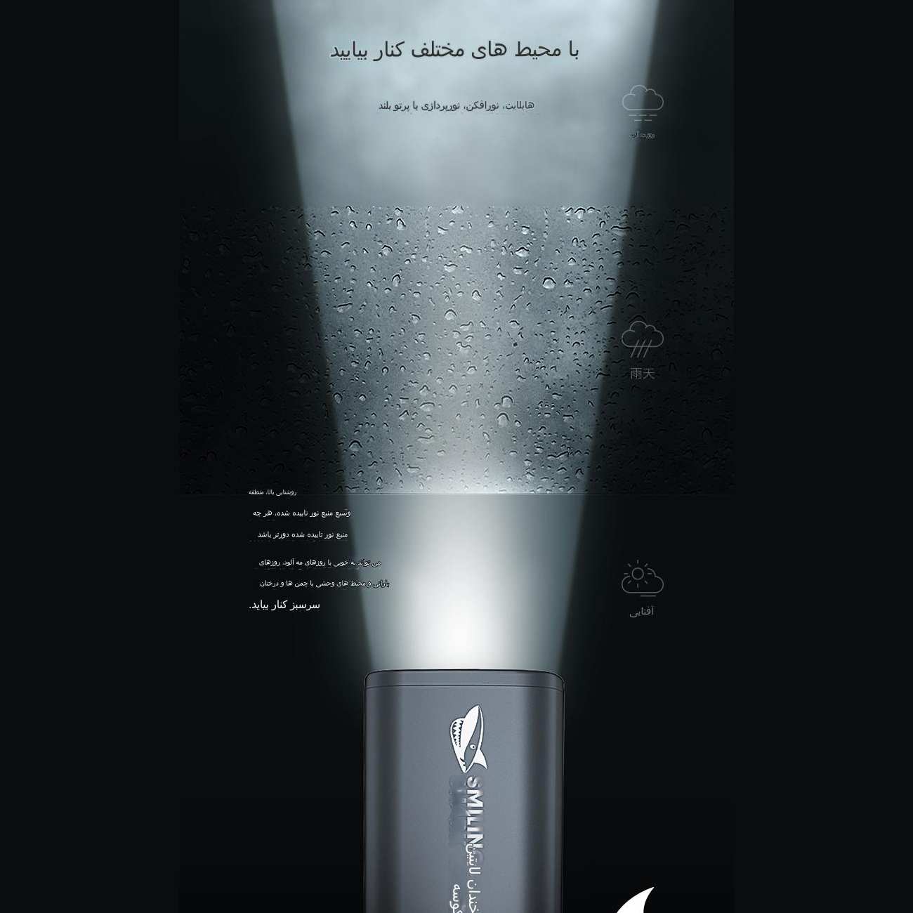 چراغ قوه شارژی ضدآب 1200 میلیآمپرساعت اسمایلینگ شارک SD-1023XPE