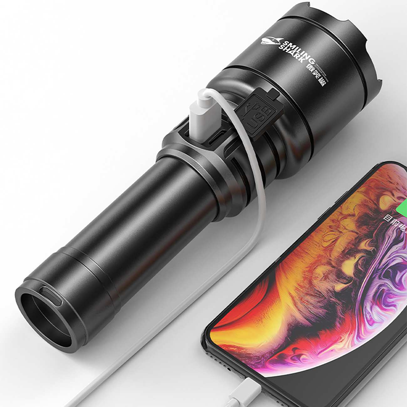چراغ قوه شارژی و پاوربانک اسمایلینگ شارک با لیزر سفید و زرد SD-7004-M77