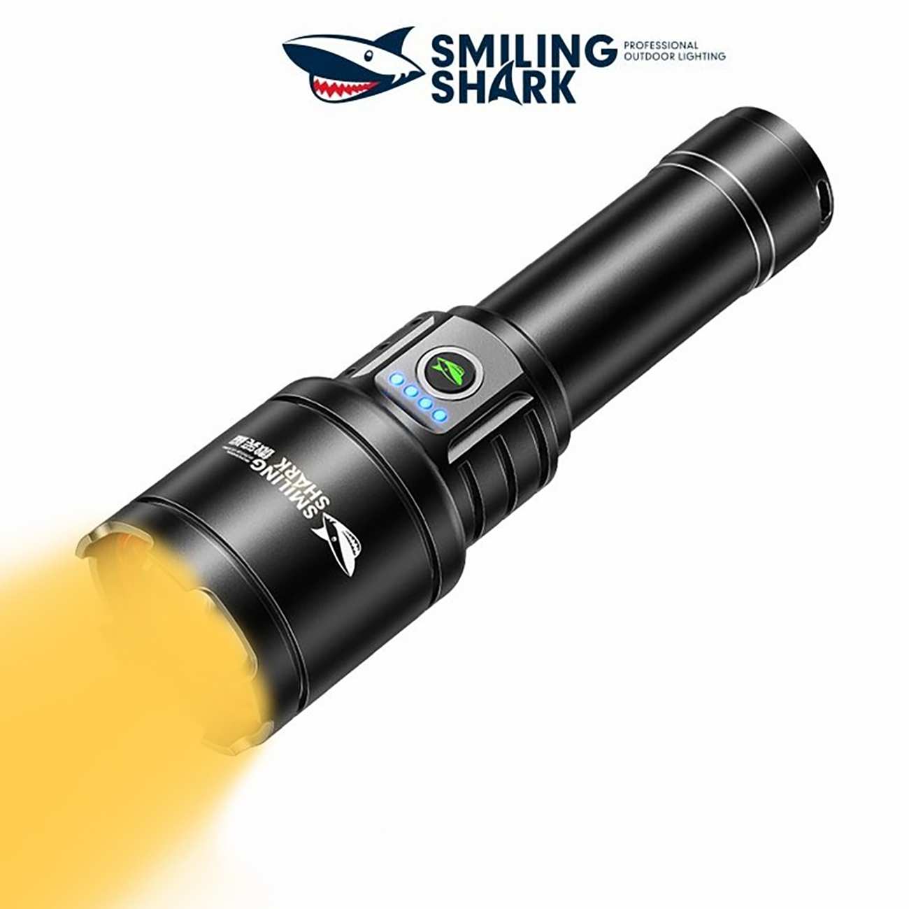 چراغ قوه شارژی و پاوربانک اسمایلینگ شارک با لیزر سفید و زرد SD-7004-M77