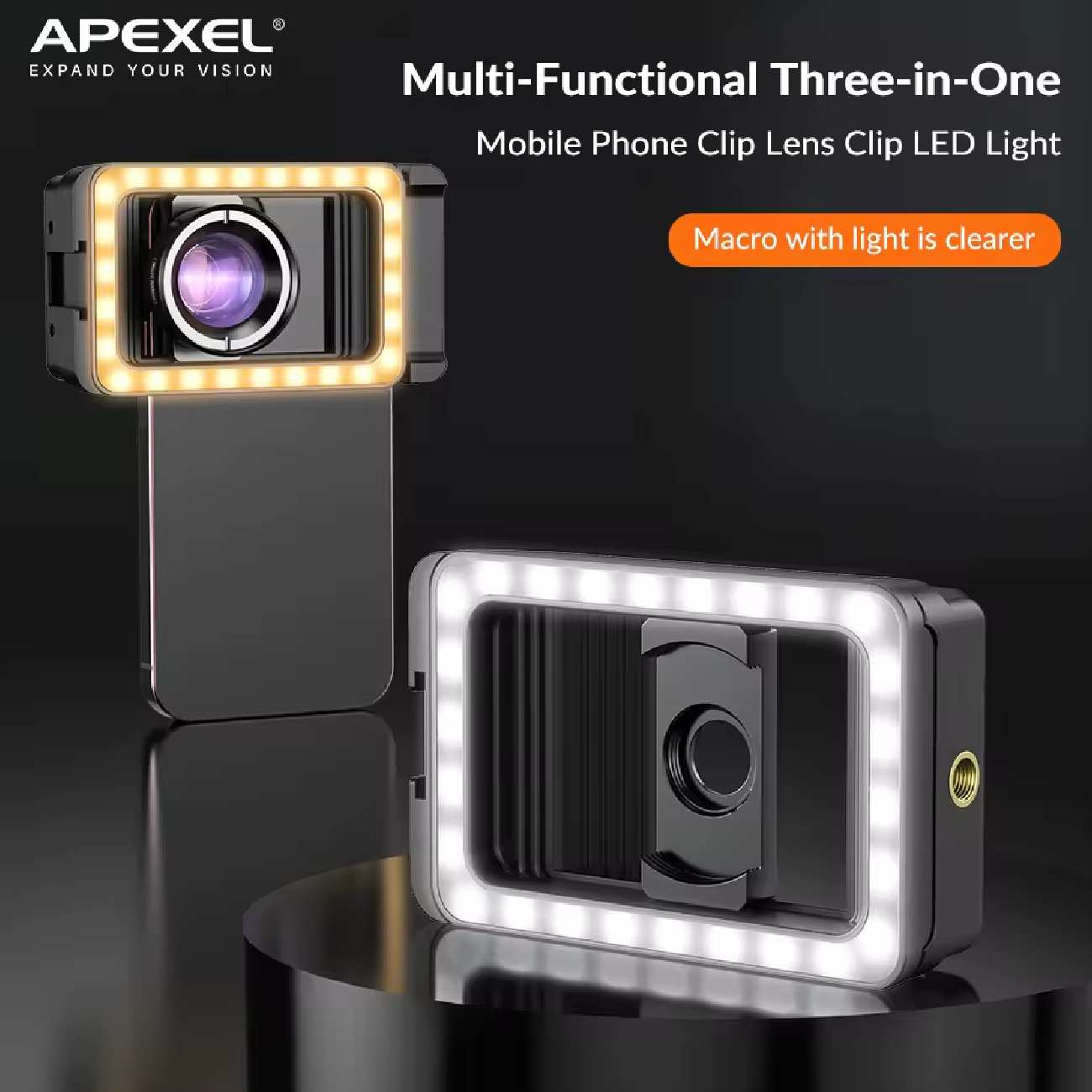 گیره لنز، رینگ لایت و نگهدارنده گوشی موبایل چندکاره اپیکسل APL-FL23