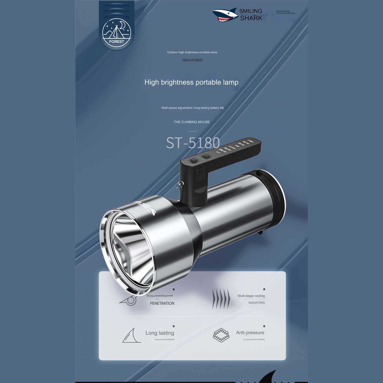 چراغ قوه پلیسی تی 6 پر نور ضدآب اسمایلینگ شارک ST-5180