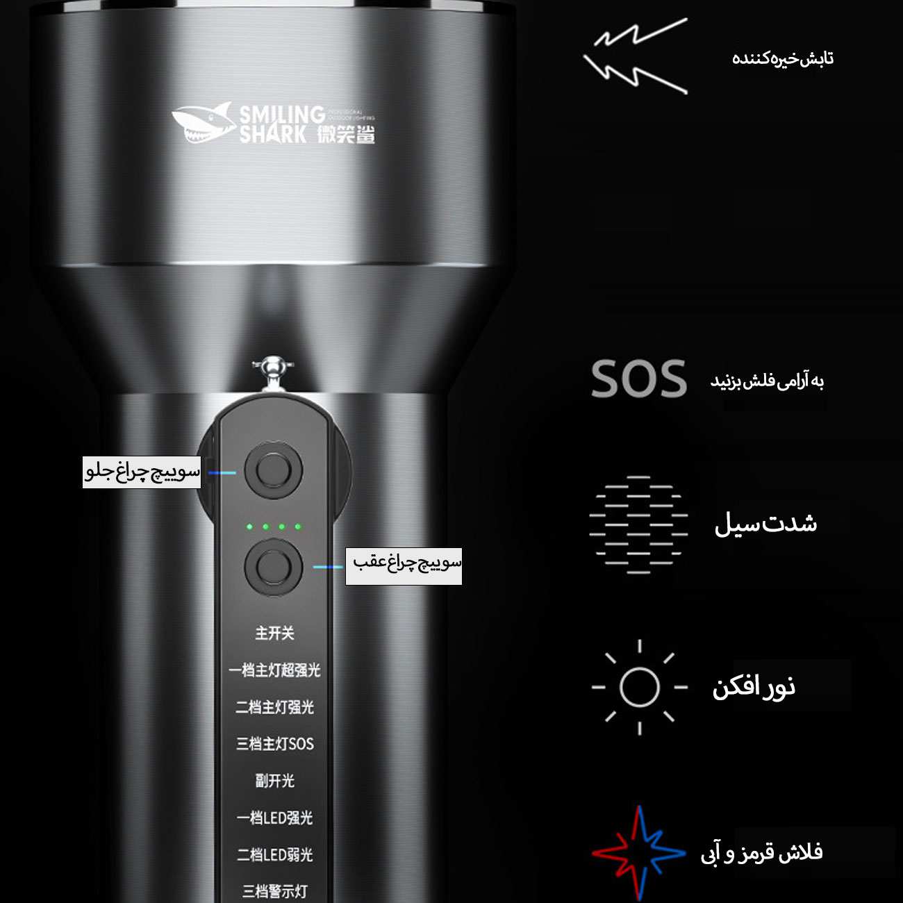 چراغ قوه پلیسی تی 6 پر نور ضدآب اسمایلینگ شارک ST-5180
