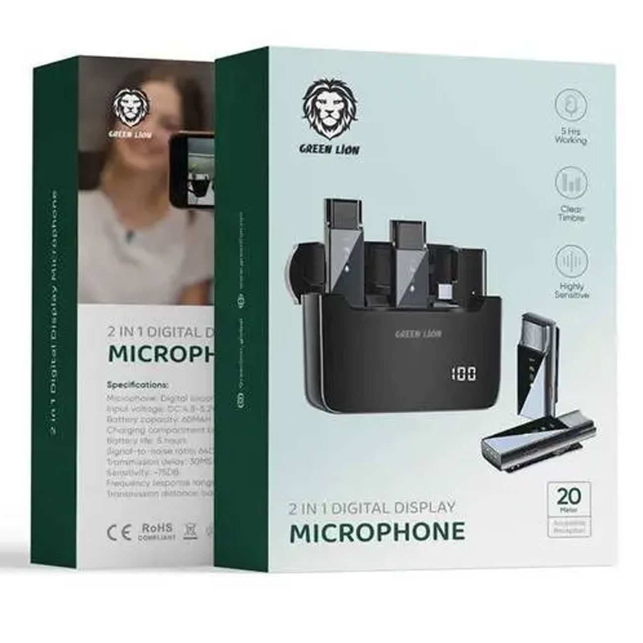 میکروفون بی سیم یقه ای لایتنینگ گرین GN2IN1DDMLTBK