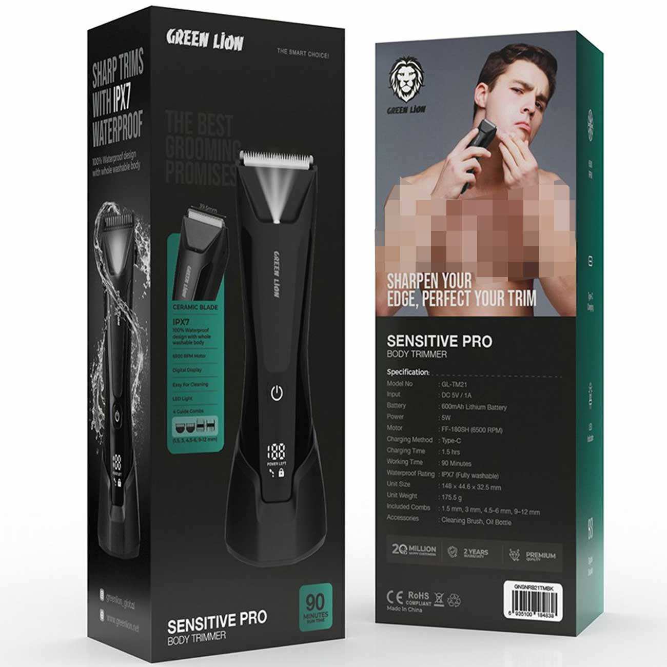 ماشین اصلاح بدن شارژی ضدآب گرین لاین GNSNRB21TMBK