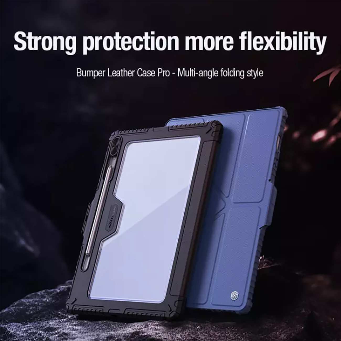 کاور کتابی بامپردار سامسونگ تب اس 9 اف ای پلاس نیلکین Bumper Leather cover