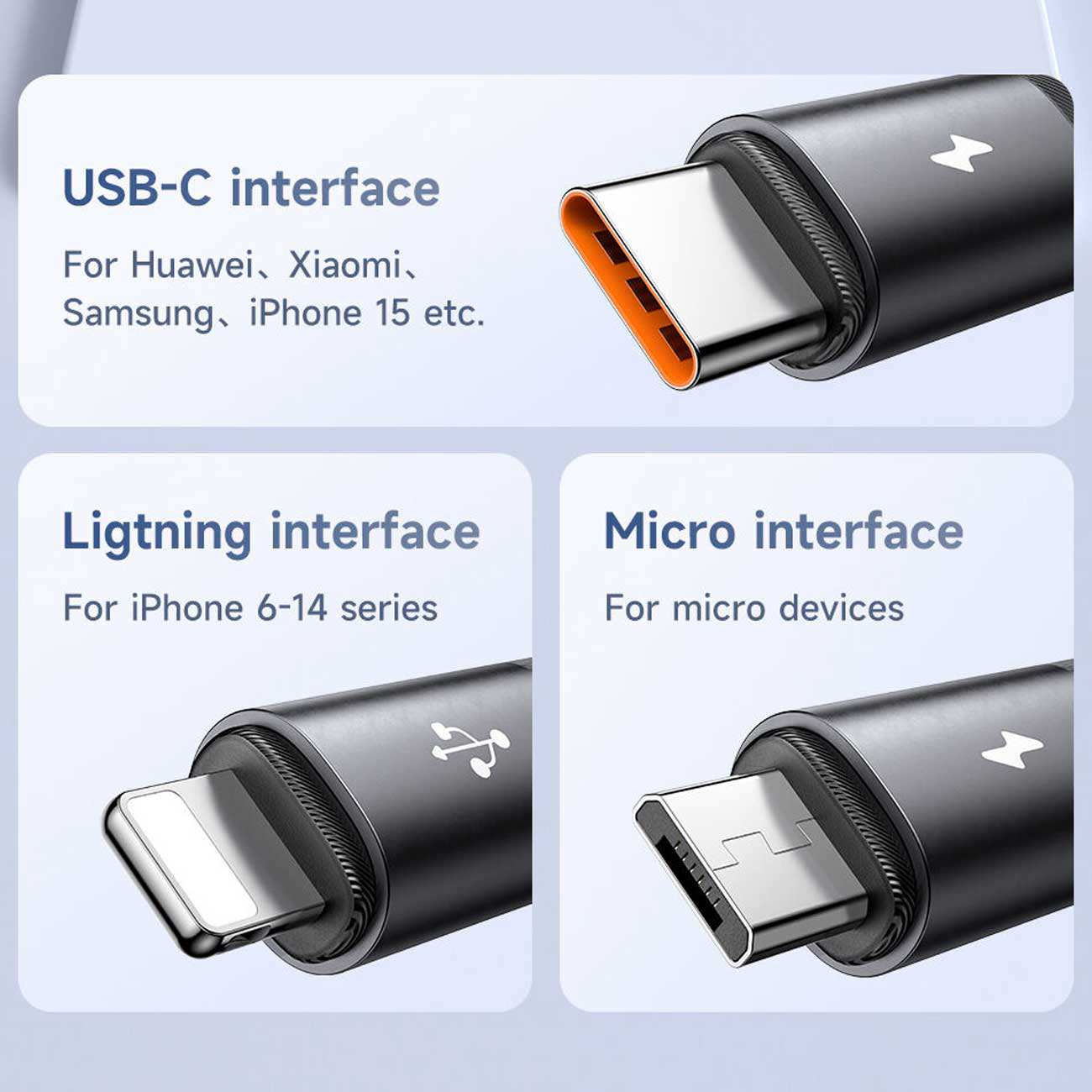 کابل چند سر یو اس بی به تایپ سی، لایتنینگ و میکرو یو اس بی 3 آمپر 1.2 متری مک دودو CA-579