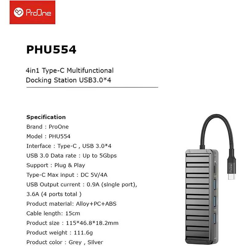 هاب تایپ سی 4 پورت طرح شفاف پرووان PHU554