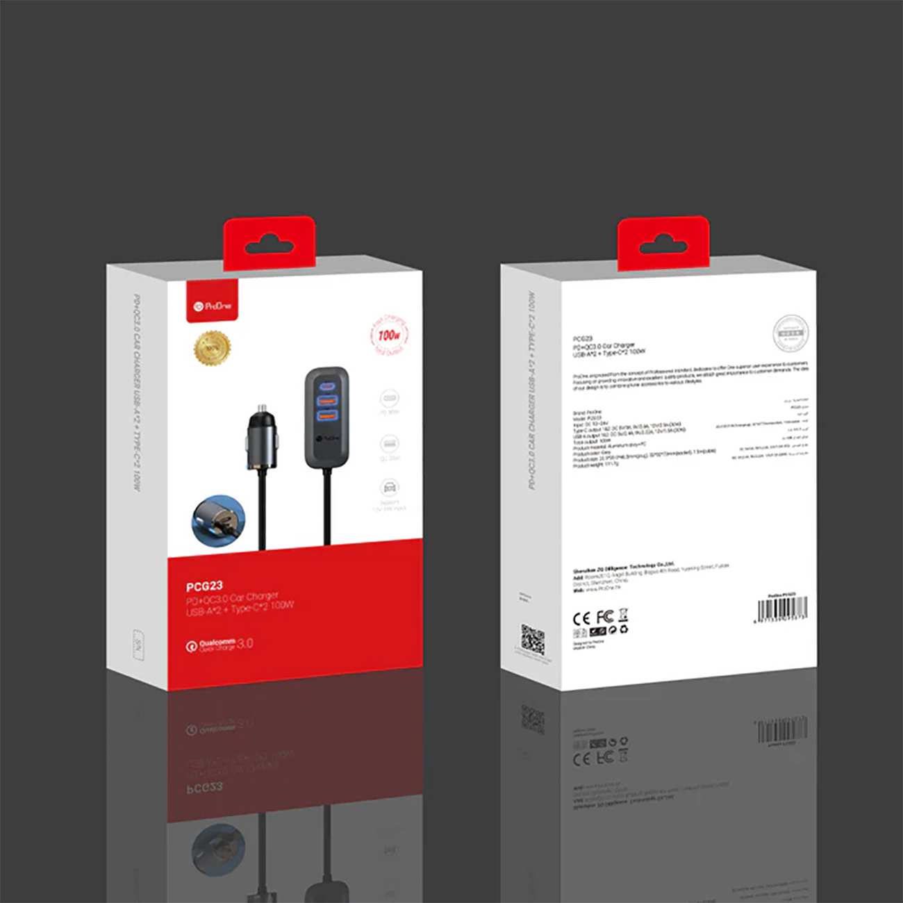 شارژر فندکی فست شارژ تایپ سی 100 وات پرووان PCG23