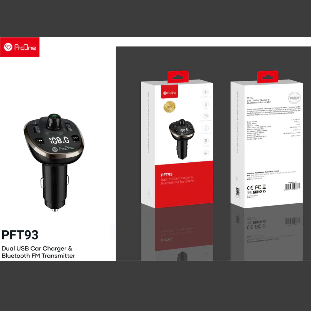شارژر فندکی فست شارژ ماشین 15 وات و گیرنده بلوتوث خودرو پرووان PFT93