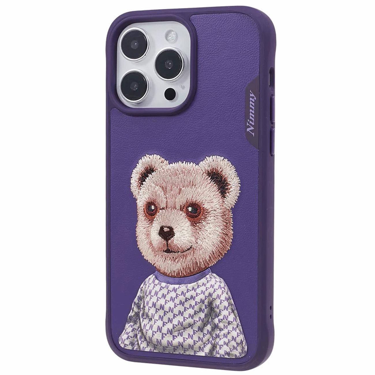 قاب محافظ گوشی آیفون 15 پرومکس طرح خرس با خز واقعی نیمی