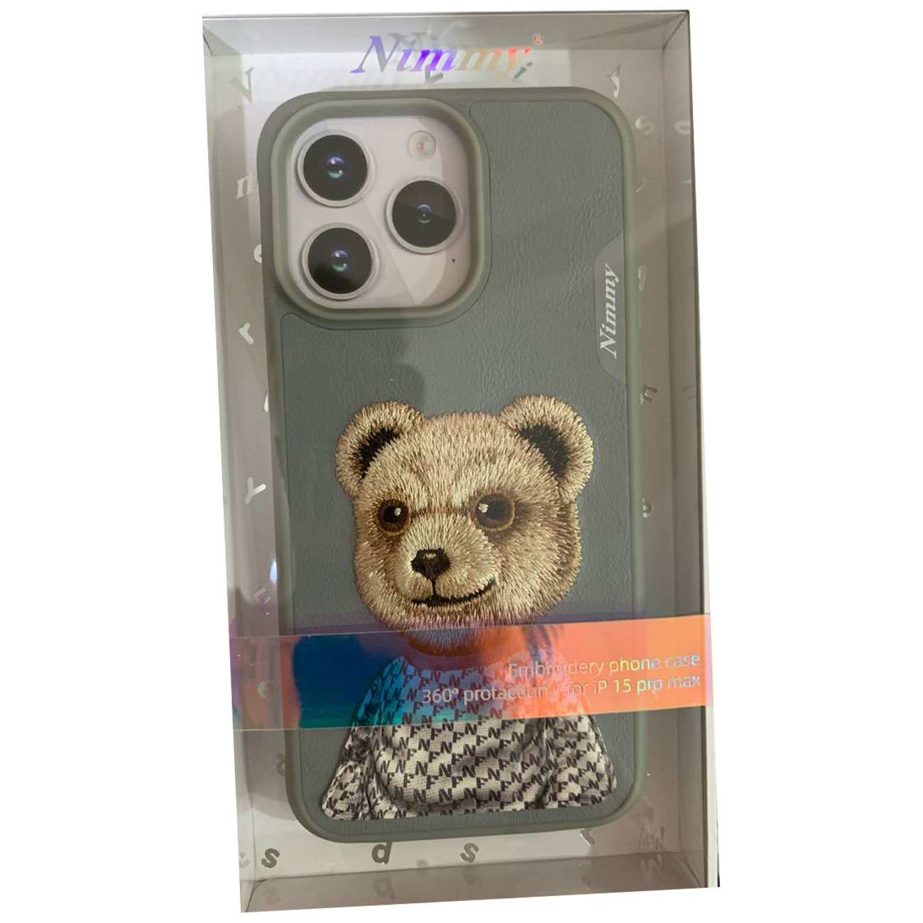 قاب محافظ گوشی آیفون 15 پرومکس طرح خرس با خز واقعی نیمی