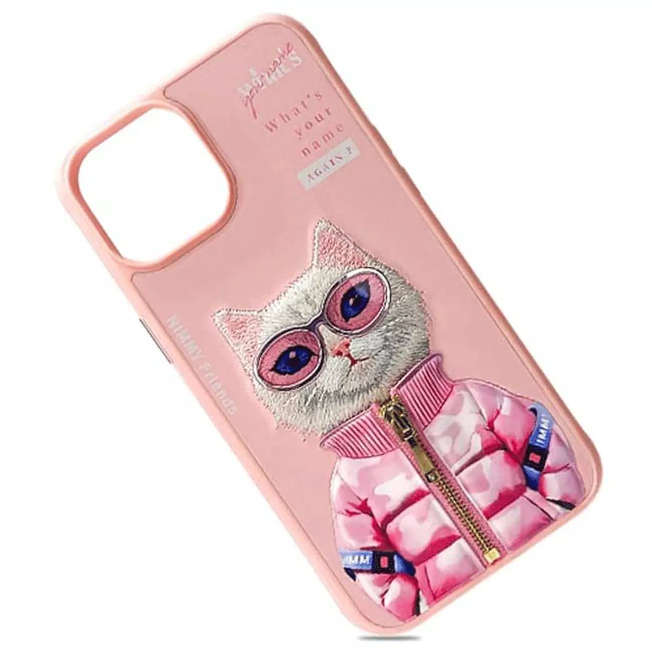 قاب محافظ گوشی آیفون 15 پرو فانتزی طرح گربه با عینک و زیپ واقعی نیمی