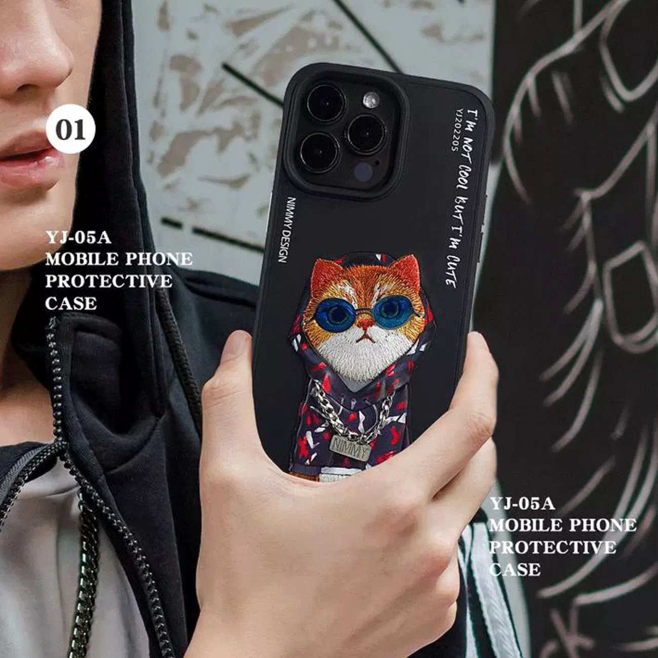 قاب محافظ گوشی آیفون 15 پرو طرح گربه نیمی YJ202205