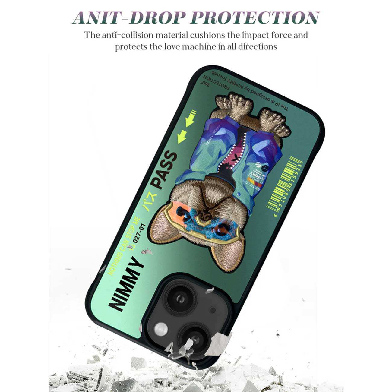 قاب محافظ گوشی آیفون 15 پرو طرح سگ با عینک واقعی نیمی YJ027-01