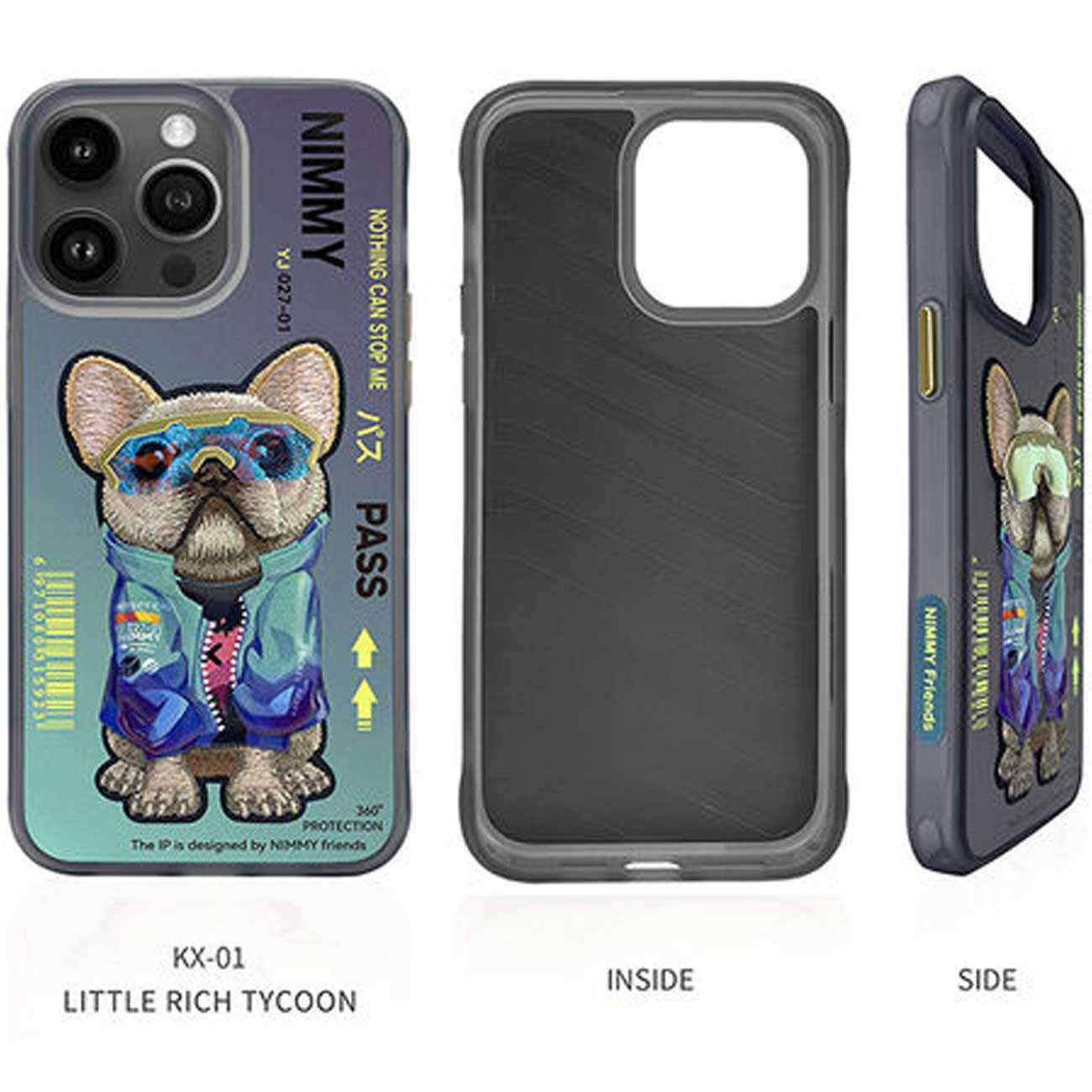 قاب محافظ گوشی آیفون 15 پرو طرح سگ با عینک واقعی نیمی YJ027-01