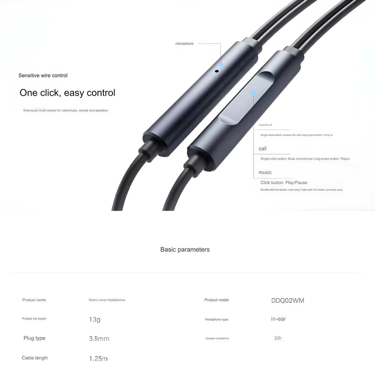 هندزفری با سیم جک 3.5 میلی متری شیائومی DDQ02WM