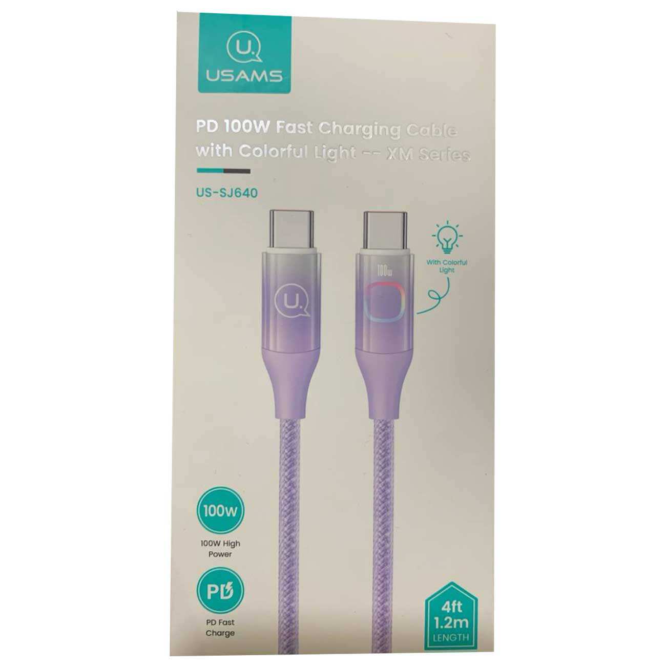 کابل سوپر فست شارژ تایپ سی به تایپ سی 100 وات 1.2 متری یوسامز US-SJ640