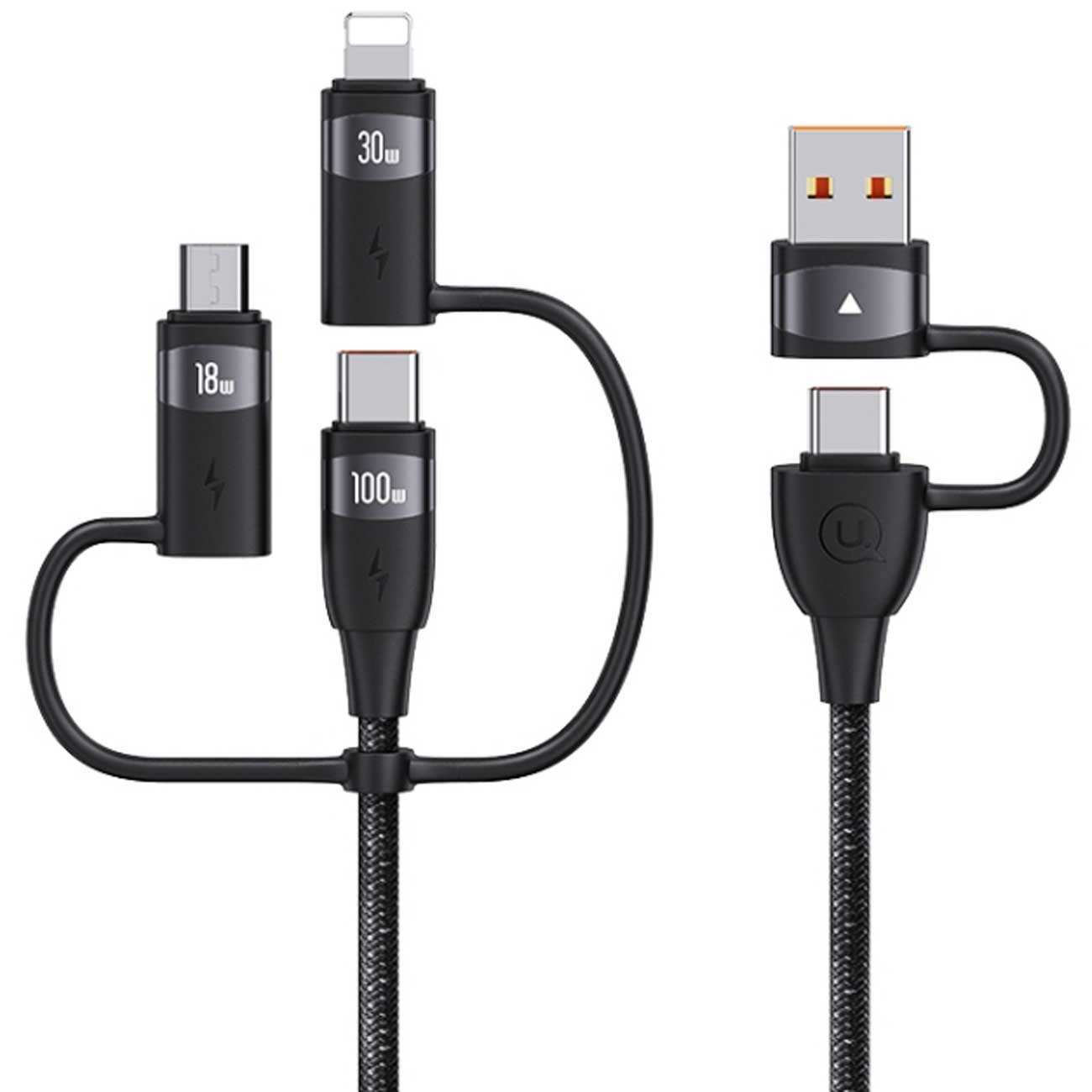 کابل شارژ سریع چند سر تایپ سی و یو اس بی به تایپ سی، لایتنینگ و میکرو 100 وات 2 متری یوسامز US-SJ646