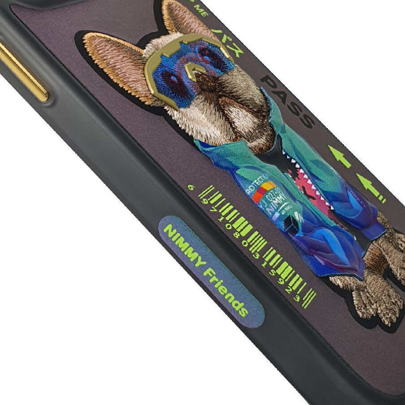 قاب محافظ گوشی آیفون 15 پرو مکس طرح سگ با عینک واقعی و خز گلدوزه شده نیمی YJ027-01