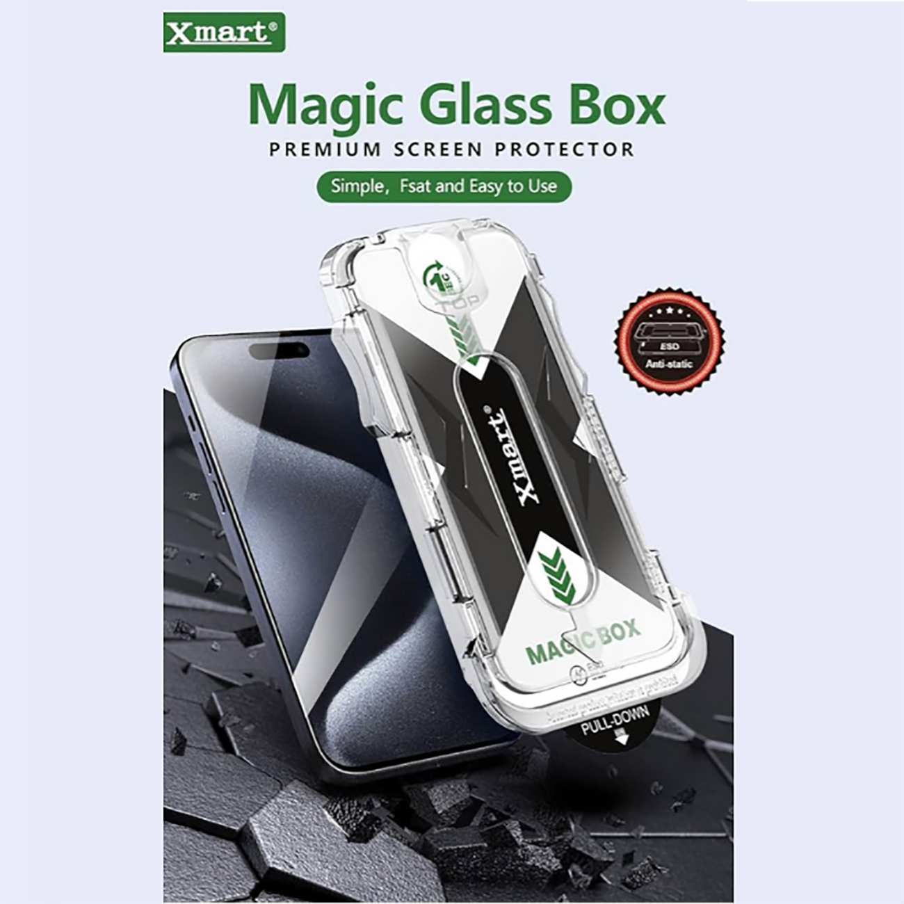 گلس آیفون 15 پرومکس با ابزار نصب ایکس مارت