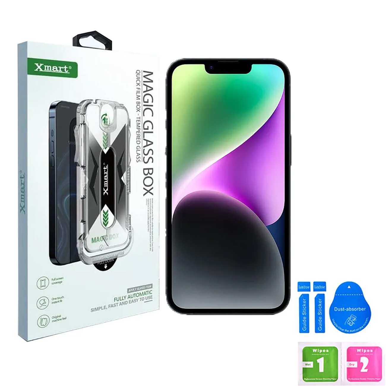 گلس آیفون 13 پرومکس/آیفون 14 پلاس با ابزار نصب ایکس مارت