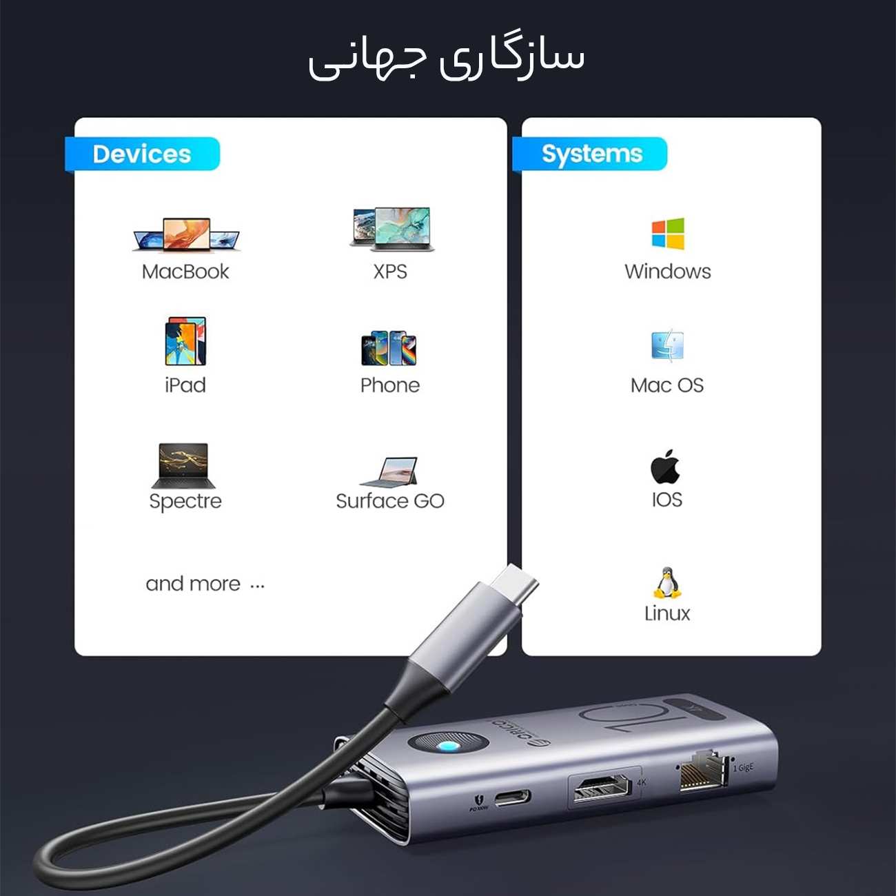 هاب تایپ سی 6 پورت اوریکو CX10-6P-GY-BP